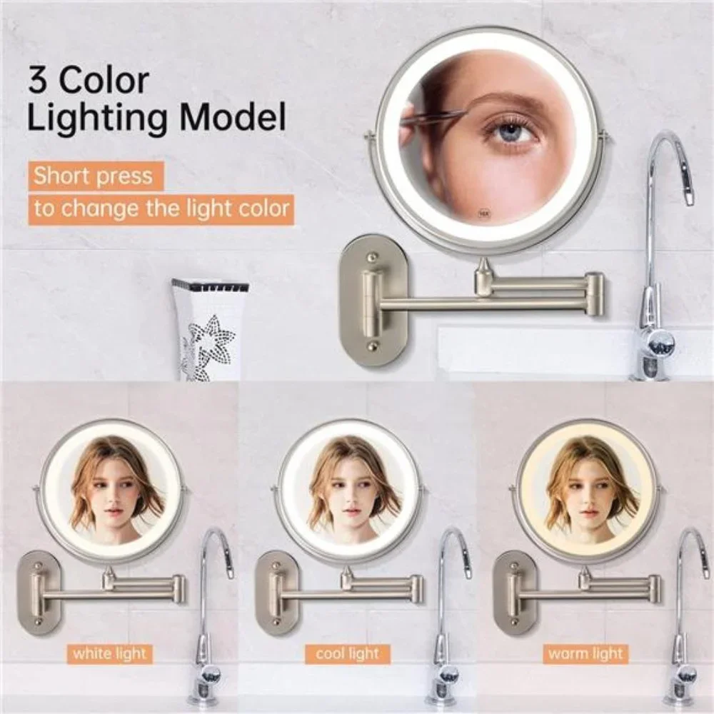 Rechargeable Wall Mounted Lighted Makeup Vanity Mirror 8 Inch Double Sided